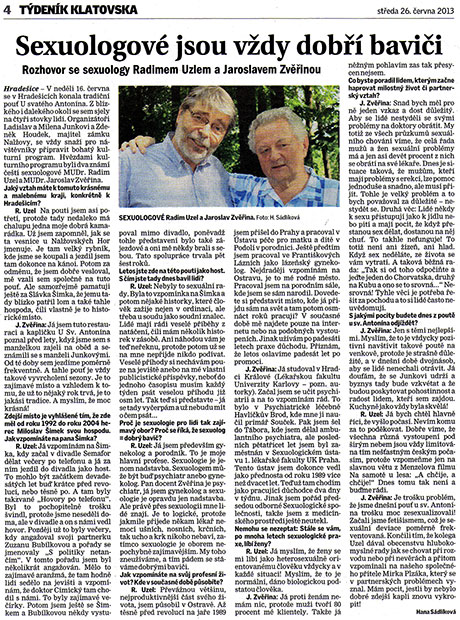 Sexuologové jsou vždy dobří baviči, Klatovský deník 26.6.2013 | Jaroslav Zvěřina